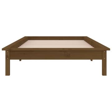 LED Bed Frame Honey Brown 75x190cm - Solid Wood & RGB Lights