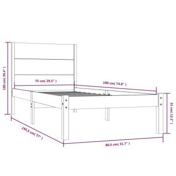 White Solid Wood Bed Frame - 2FT6 Small Single 75x190 cm