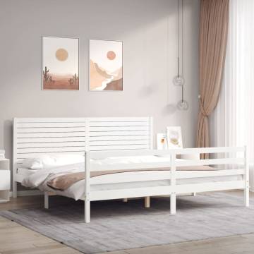 White Bed Frame with Headboard - 200x200 cm Solid Wood