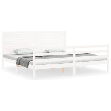 White Bed Frame with Headboard - 200x200 cm Solid Wood