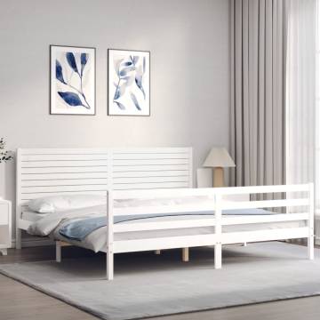 White Bed Frame with Headboard - 200x200 cm Solid Wood