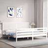 White Bed Frame with Headboard - 200x200 cm Solid Wood