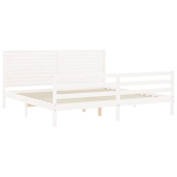 White Bed Frame with Headboard - 200x200 cm Solid Wood