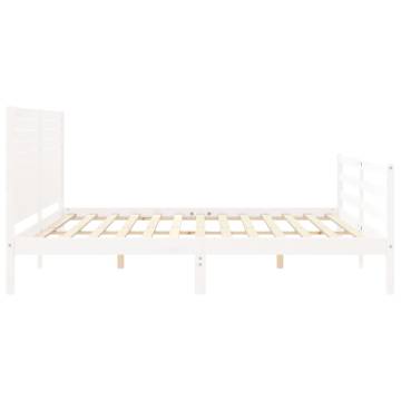 White Bed Frame with Headboard - 200x200 cm Solid Wood