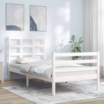 Bed Frame with Headboard White 100x200 cm - Solid Wood