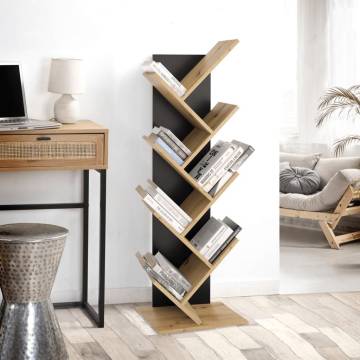 FMD Standing Geometric Bookshelf - Oak & Black | Hipomarket