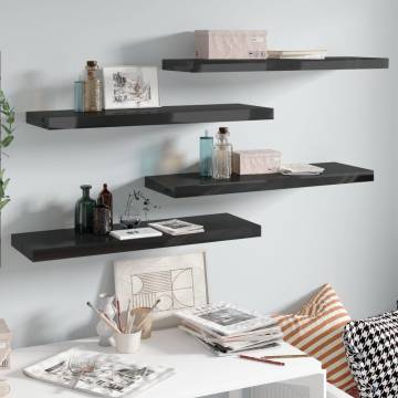 Stylish Floating Wall Shelves - High Gloss Black - Set of 4