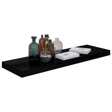 Stylish Floating Wall Shelves - High Gloss Black - Set of 4