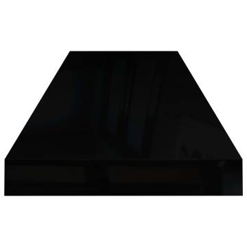 Stylish Floating Wall Shelves - High Gloss Black - Set of 4