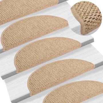 Self-Adhesive Sisal-Look Stair Mats - 15 pcs - Sand 56x17 cm