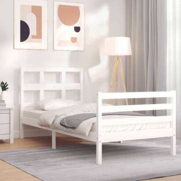 White Bed Frame with Headboard - 100x200 cm Solid Wood