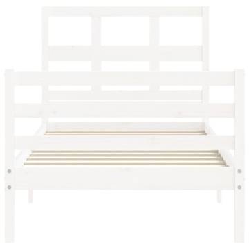 White Bed Frame with Headboard - 100x200 cm Solid Wood