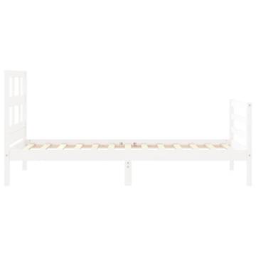 White Bed Frame with Headboard - 100x200 cm Solid Wood