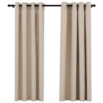 Linen-Look Blackout Curtains - Beige 140x175cm (2pcs) | HipoMarket