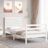 White Single Solid Wood Bed Frame with Headboard | HipoMarket