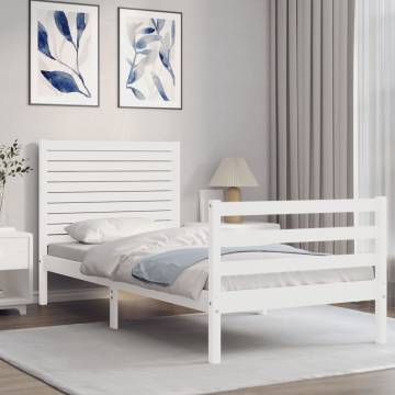 White Single Solid Wood Bed Frame with Headboard | HipoMarket