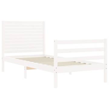 White Single Solid Wood Bed Frame with Headboard | HipoMarket