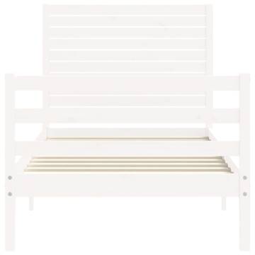 White Single Solid Wood Bed Frame with Headboard | HipoMarket