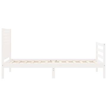 White Single Solid Wood Bed Frame with Headboard | HipoMarket