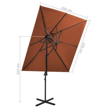 Cantilever Umbrella with Double Top - Terracotta 250x250 cm