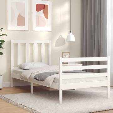 White Bed Frame with Headboard 100x200 cm - Solid Wood