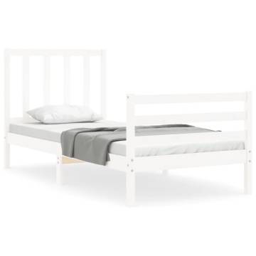 White Bed Frame with Headboard 100x200 cm - Solid Wood