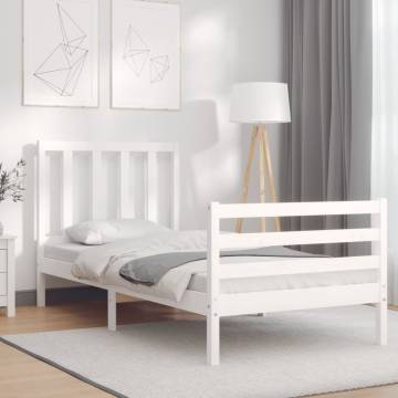 White Bed Frame with Headboard 100x200 cm - Solid Wood