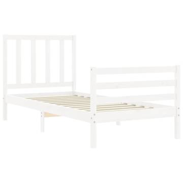 White Bed Frame with Headboard 100x200 cm - Solid Wood