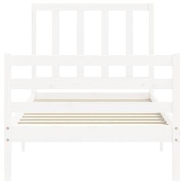 White Bed Frame with Headboard 100x200 cm - Solid Wood