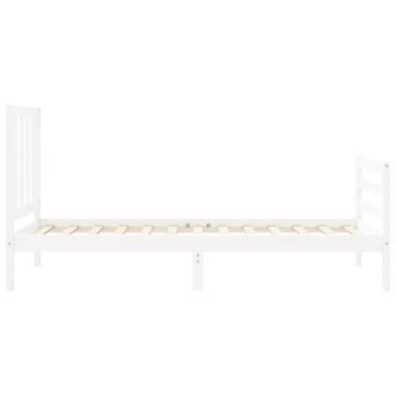 White Bed Frame with Headboard 100x200 cm - Solid Wood