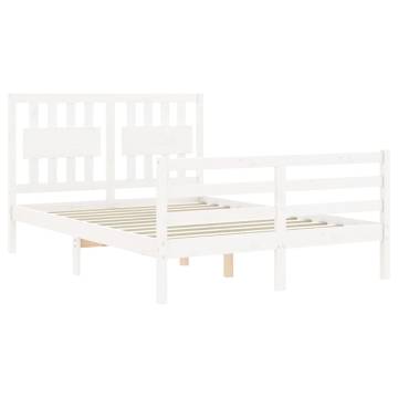 White Bed Frame with Headboard 120x200 cm - Solid Wood