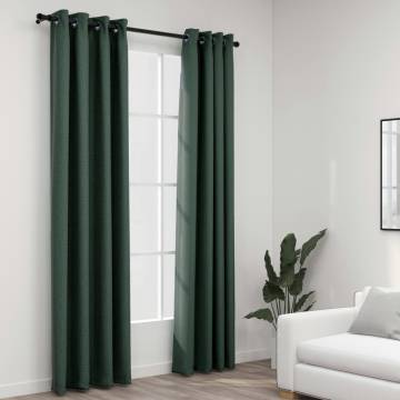 Linen-Look Blackout Curtains 2pcs Green 140x245cm | HipoMarket