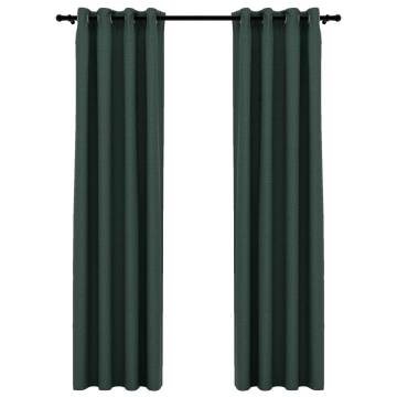 Linen-Look Blackout Curtains 2pcs Green 140x245cm | HipoMarket