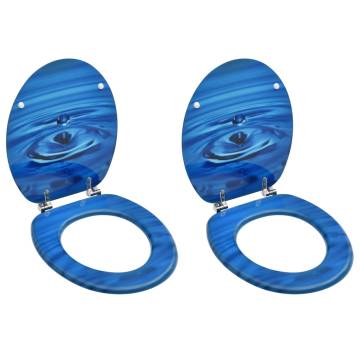 MDF Blue Water Drop Toilet Seats with Lid - 2 pcs