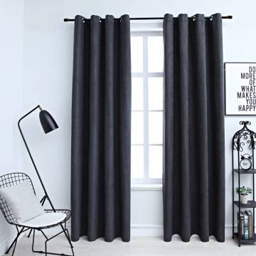 Elegant Anthracite Blackout Curtains with Metal Rings - 140x225 cm