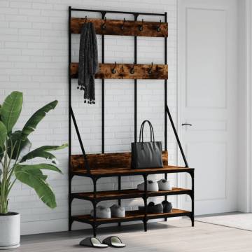 Stylish Smoked Oak Clothes Rack with Shoe Storage - 100x40x184 cm