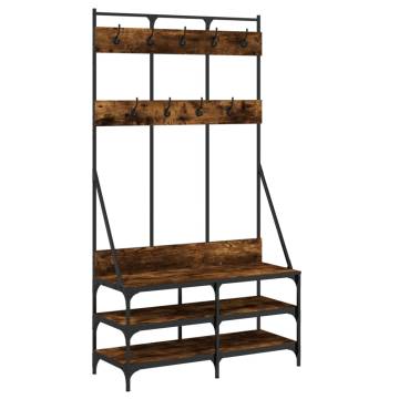 Stylish Smoked Oak Clothes Rack with Shoe Storage - 100x40x184 cm