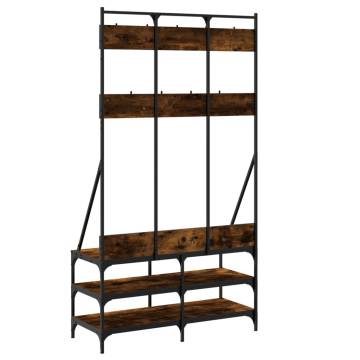 Stylish Smoked Oak Clothes Rack with Shoe Storage - 100x40x184 cm