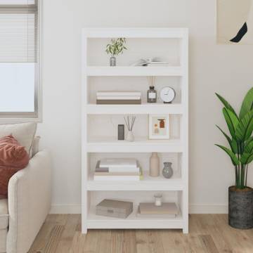 Book Cabinet White 80x35x154 cm - Solid Pine Wood Furniture