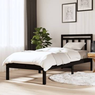 Stylish Black 90x190 cm Single Solid Wood Bed Frame