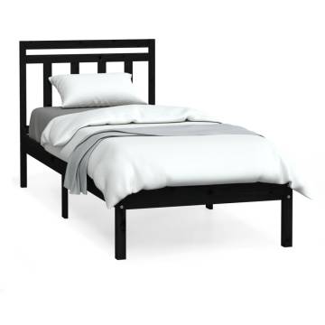 Stylish Black 90x190 cm Single Solid Wood Bed Frame