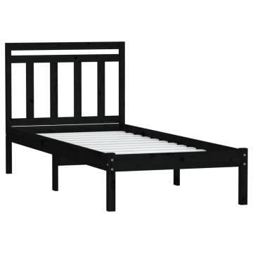 Stylish Black 90x190 cm Single Solid Wood Bed Frame