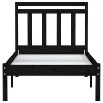 Stylish Black 90x190 cm Single Solid Wood Bed Frame