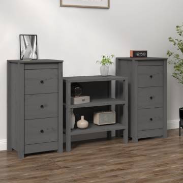 Stylish Grey Sideboards - 2 pcs Solid Pine Wood 40x35x80 cm