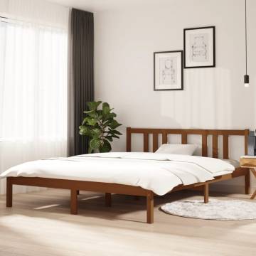 Honey Brown Solid Wood King Size Bed Frame - 150x200 cm