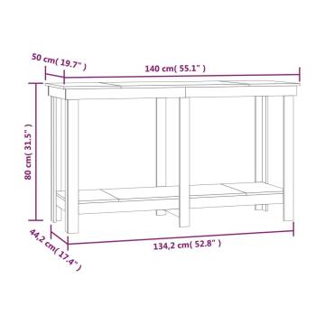 Work Bench Grey 140x50x80 cm - Solid Pine Wood | HipoMarket