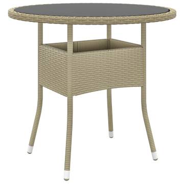 Stylish Garden Table Ø80x75 cm | Tempered Glass & Poly Rattan