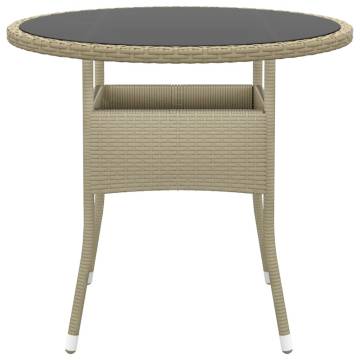 Stylish Garden Table Ø80x75 cm | Tempered Glass & Poly Rattan