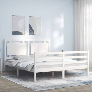 Bed Frame with Headboard - White King Size Solid Wood