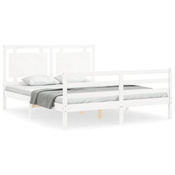 Bed Frame with Headboard - White King Size Solid Wood